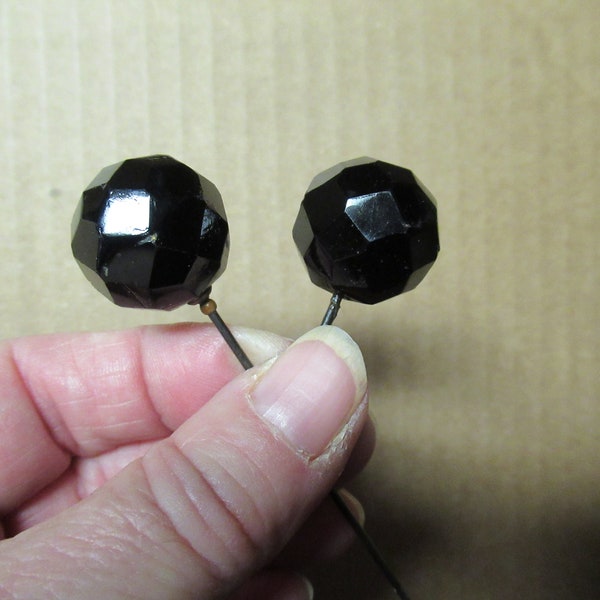 Vintage Women's Hatpin or Stickpin Large Jet Black Faceted Glass Ball Choice Ladies Accessory Hat Jewelry Art Deco Era Movie Prop