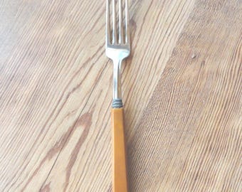 Antique Butterscotch Bakelite Silverware: Fork, Knife, Spoon, Stainless Steel, 1900s-50s
