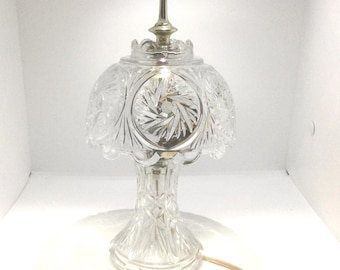 Vintage Crystal Pinwheel Lamp, Small, 1960s-80s, Home Decor, Gold Tone