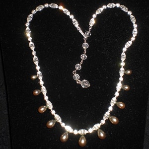 Vintage 1940s to 1960s Pearl Drop and Marquise Rhinestone Necklace ...