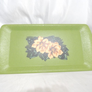 Vintage Kentley Buffet Tray Lime Green Serving Tray Paper Mache' Like Wood Fibers 1950s Large Flower Center Home Decor