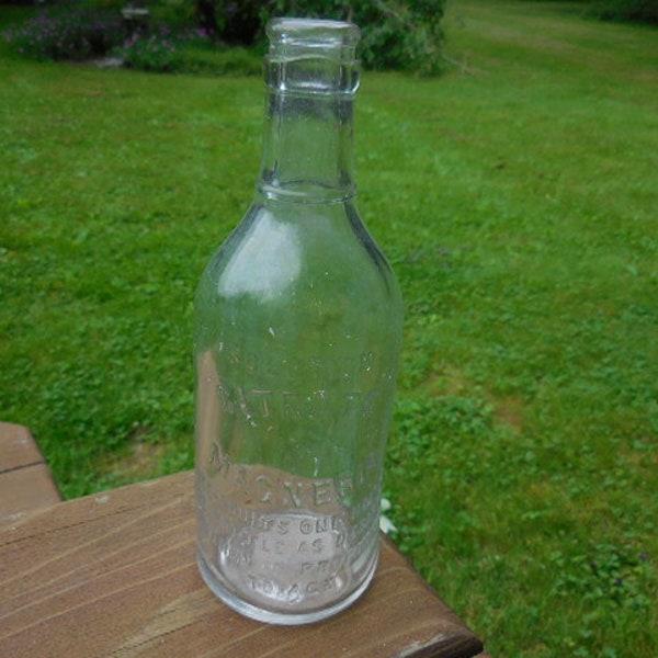 Vintage Solution Citrate Magnesia 1930s Clear Glass Embossed Bottle Owens-Illinois Glass Company Art Deco Era