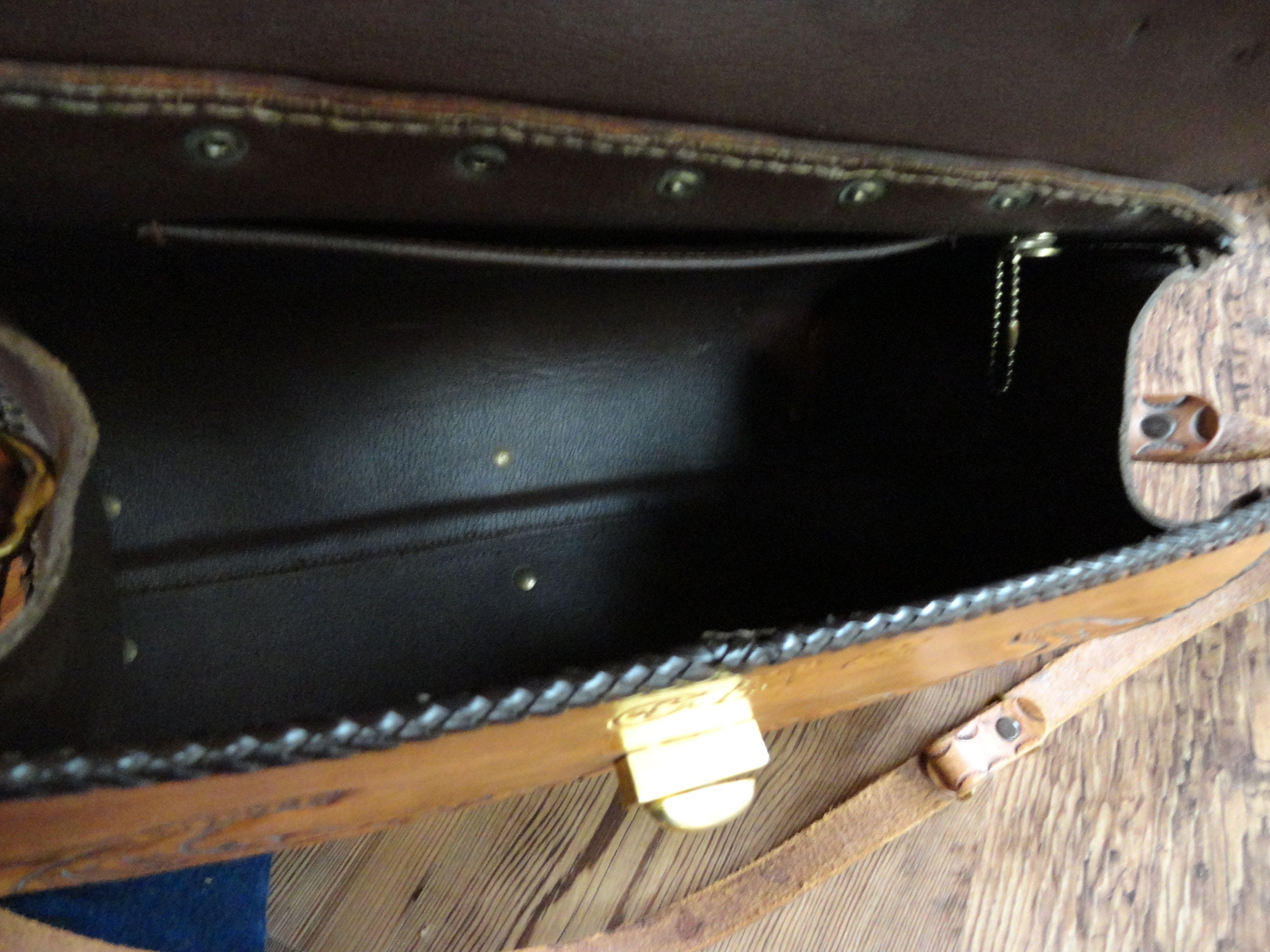 Vintage Brown Tooled Leather Handbag Large Purse Pocketbook