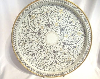 Large Brass Etched Oriental Table Top Tray } Vintage Brass Tray