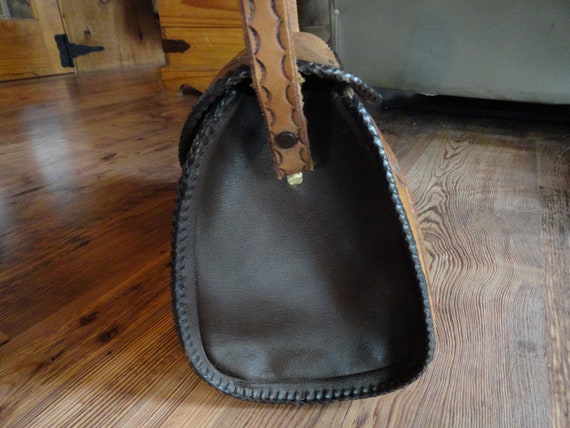【新品】OLD CARRY TOTE BLACK (Core Brown) Vintage Brown Tooled Leather Handbag Large Purse Pocketbook