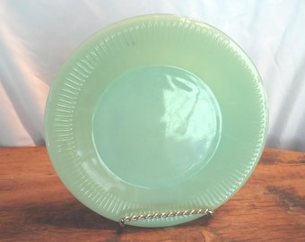 Vintage Fire-King Jadeite Ribbed Plate, Green Glass, 1940s-50s, Luncheon Size