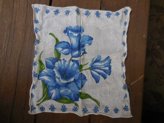 Vintage Women's Handkerchief Blue Daffodil Flower… - image 2