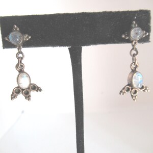 Vintage Sterling Silver Moonstone Pierced Earrings, Post Dangles, 1980s-90s