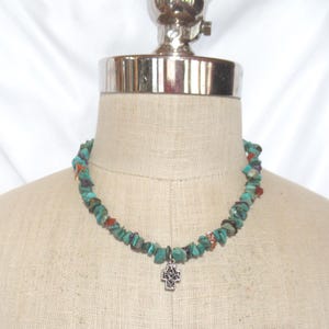 Vintage Sterling Silver Cross on Turquoise Necklace, Reversible