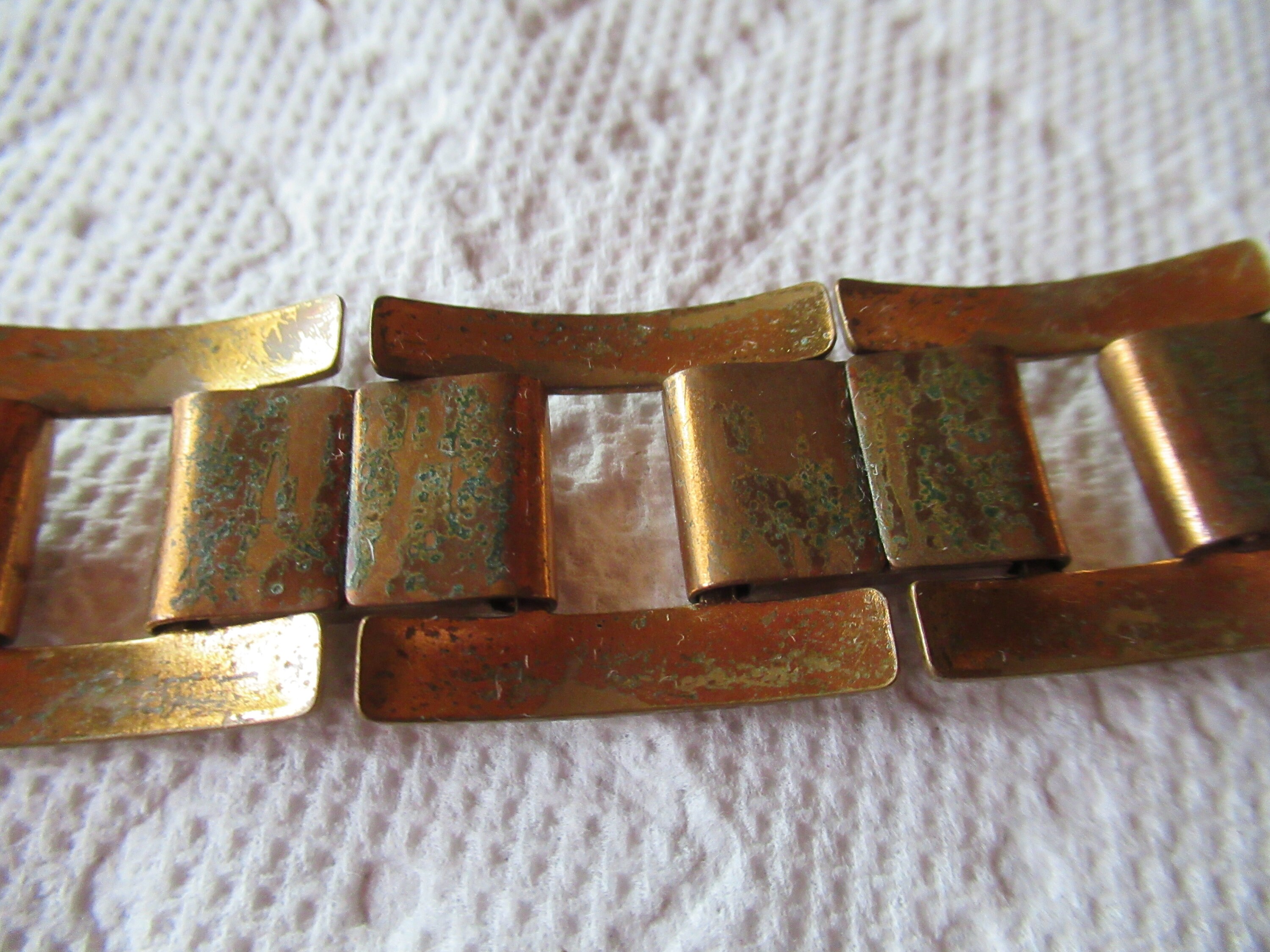 Vintage Copper, Gold Tone Wide Bracelet Metal Large Links