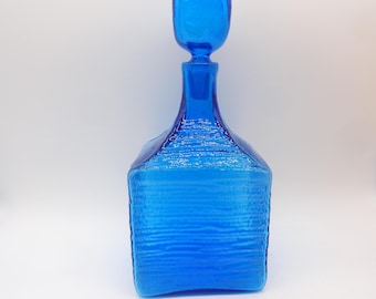 Vintage Blenko Blue Glass Decanter with Stopper, 6224, Textured, Retro Barware