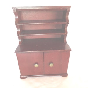 Vintage Miniature Wood Cupboard Hutch with 2 Doors, Doll Size, Children's, Brass Knobs, Home Decor 1940s-50s