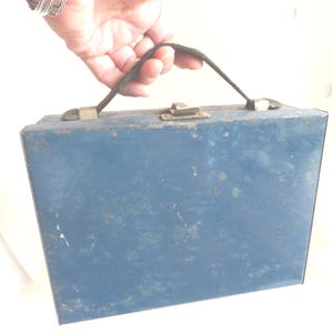 Vintage Blue Metal Lunchbox, Child's, Thermos, 1920s-40s image 9