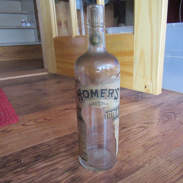 Antique 1910's Homer's Ginger Cordial Large Bottle Partial Label Lash's Bitters Co. N. Y. Embossed Bottle Cork Top Bottle Alcohol Bottle