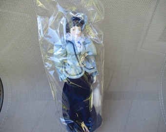 Vintage Avon Fashion of American Times Doll Victorian Porcelain Doll 1980s Collection Blue Dress Dark Hair 1987 NIB