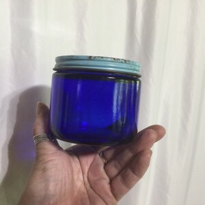Vintage Cobalt Blue Noxzema Glass Jar Medium or Large Light Blue Metal