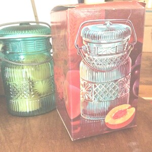 Vintage Avon Aqua Glass Jar with Wire Bail, Choice, Candle, Soaps image 4