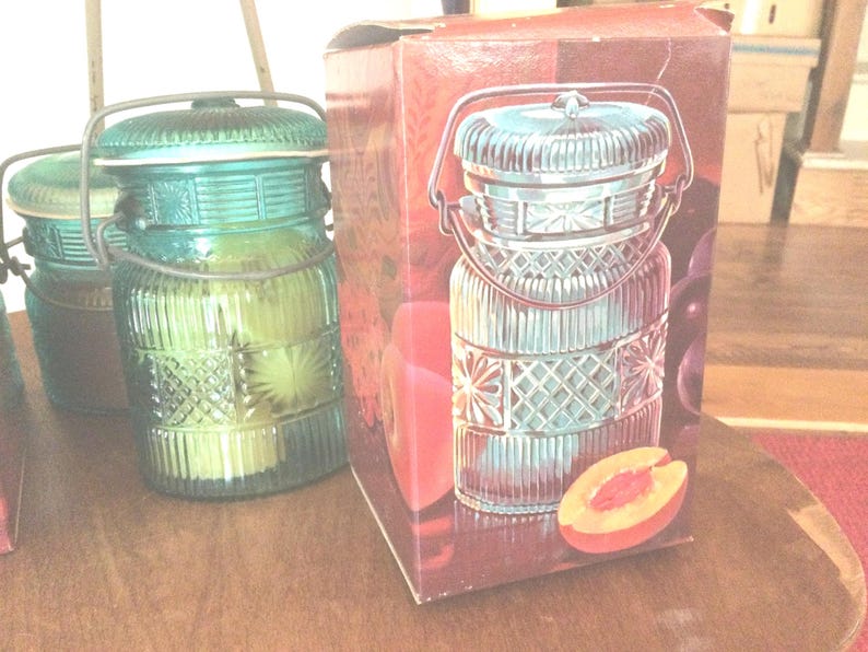 Vintage Avon Aqua Glass Jar with Wire Bail, Choice, Candle, Soaps image 4