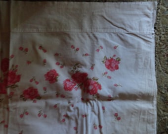 Vintage J. P. Stevens & Co. Twin Flat Sheet Pink Roses Combed Percale 100% Cotton Utica Retro White Pink Rose Flowers