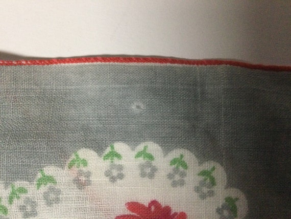 Vintage Women's Handkerchief Gray Red Green & Whi… - image 7
