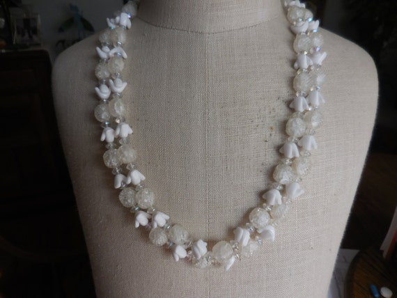 Vintage Women's W. Germany White Glass Beaded Nec… - image 1