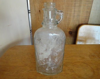 Vintage Clear Glass Narrow Jug Farmhouse Country Home Decor 1930s to 1950s Syrup Bottle Deco Design Small