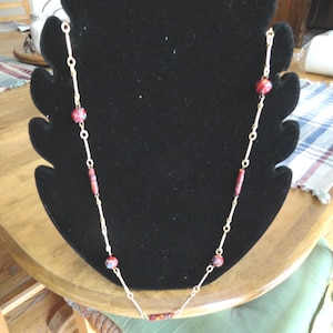 Vintage Red Millefiori Necklace Gold Tone Over the Head Necklace 1960s 1970s Glass Beads Retro Blue/Yellow/White No Clasp Chain