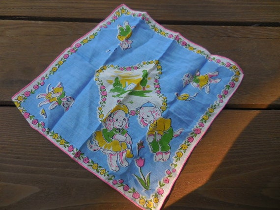 Vintage Women's Puppy Dogs Handkerchief Blue Pink… - image 7