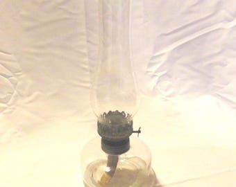 Antique Mini Hurricane Oil Lamp, Miniature, Clear Glass Home Decor, Broken Thumbwheel, READ