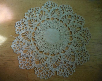 Vintage Small Crocheted Doily Linen Center 1950s 1960s Furniture Protector Off White Doily
