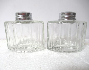 Vintage Danish Style Glass Salt and Pepper Shakers - 1960s Silver