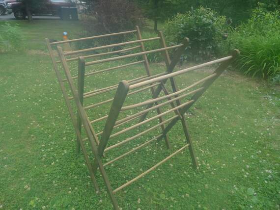 Vintage Wooden Clothes Drying Rack, Large Farmhouse Decor, 1920s
