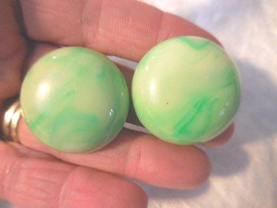 Vintage W. Germany Green Marbled Earrings White S… - image 2