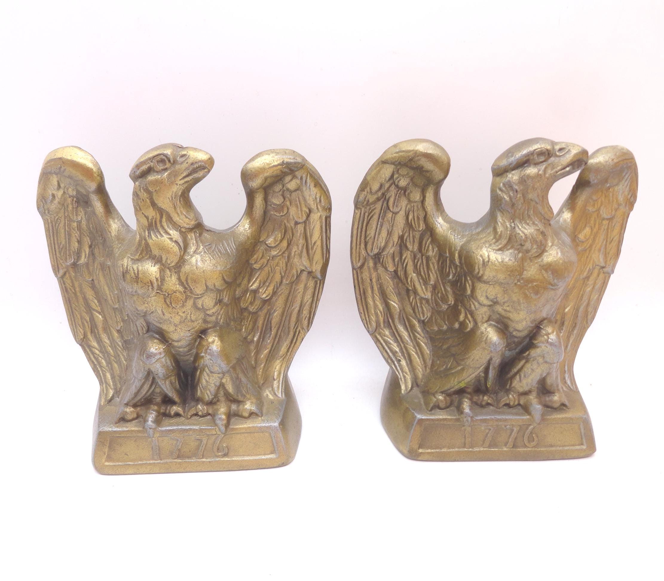 イーグル ブックエンド 真鍮色 1776 アメリカン ヴィンテージ アンティーク Vintage Eagle 1776 Bookends, Cast Metal, Gold Tone, Colonial