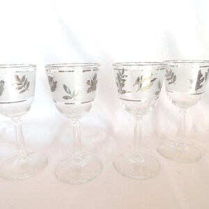 Vintage Libbey Starlyte Glasses, Silver Tone, Leaf Pattern, Frosted, Clear, Stemware, Set of 3 or 4