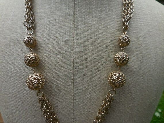 Vintage Women's Long Filigree Beaded Tassel Neckl… - image 3