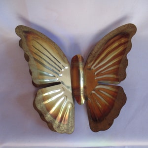 Vintage Gold & Brown Butterfly Wall Hanging Gold Tone Large Metal Lightweight Flying Insect Decor Small Places Shiny Retro Single 1970s