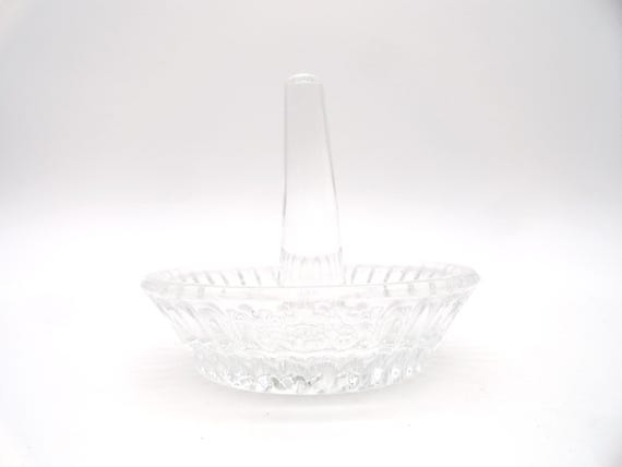 Vintage Crystal Ring Dish Holder, Clear Pinwheel, Etched Bottom