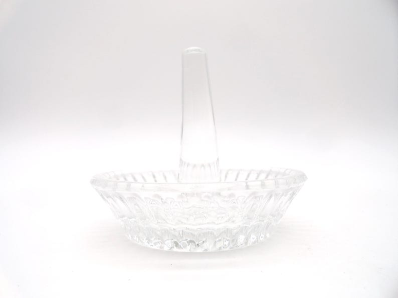 Vintage Crystal Ring Dish Holder, Clear Pinwheel, Etched Bottom image 1