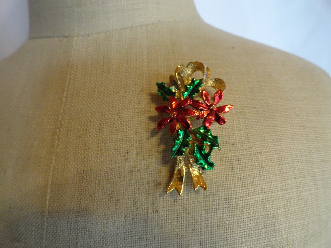 Broche Vintage Fleurs Feuilles Émail - Épingle Décoration Corsage