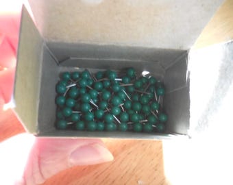 Vintage Graffco Map Tacks, Board Pins, Green Plastic Ball, 100 Pieces, 1960s-70s NIB