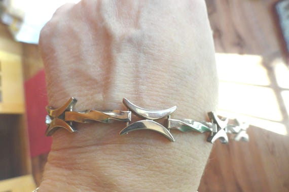 Vintage Sterling Silver Linked Bracelet, Twisted Tubes, 1980s-90s