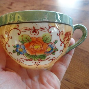 Vintage Asian Inspired Floral Flowers Teacup Japan Lusterware Single Display Collectible No Saucer 1940s 1950s