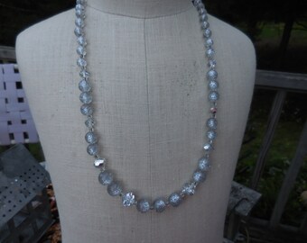 Vintage Women's Confetti Silver Lucite & Crystal Necklace Beaded Faceted Glass 1960s 1970s Necklace Ladies Necklace