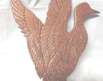 Vintage Wooden Duck Wall Hanging, Carved Look, 1960s-70s Home Decor