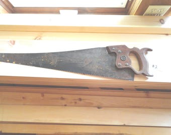 Vintage Disston D-8-handzaag, jaren 1920/30, roestig metaal, boerderijdecor