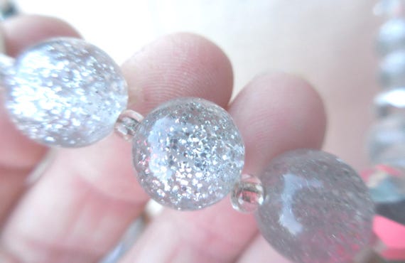 Vintage Confetti Necklace Glass, Lucite, Silver B… - image 4