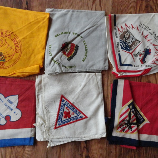 Vintage BSA Boy Scouts of America Neckerchief Staff Kerchief 1960s Boys Retro Used Red/Yellow White Mass Valley Forge/NJ/Alhtaha Council