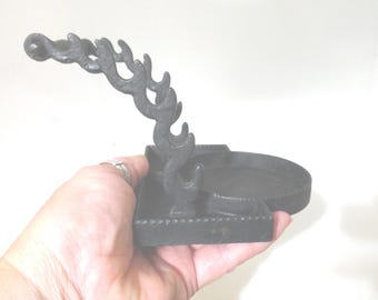 Antique Cast Iron Fountain Pen, Inkwell Stand, Desk Accessory, 5 Cavity, 1900s