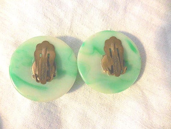 Vintage W. Germany Green Marbled Earrings White S… - image 4